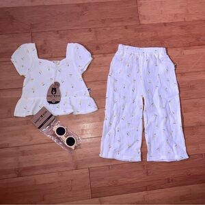 Nwt Girls Size 3T Lemon Print Outfit - Peplum Top & Wide Leg Pants Set